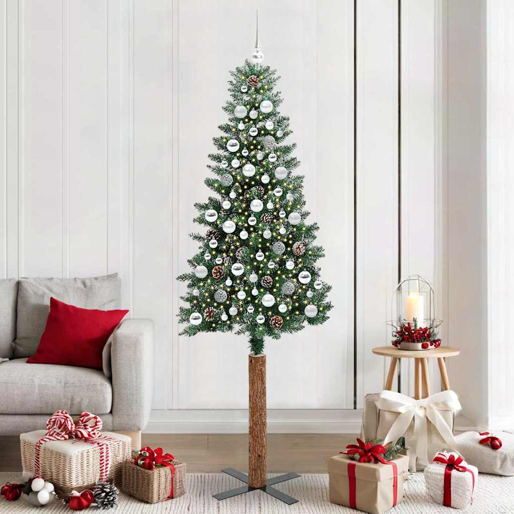 Slim Christmas Tree with 300 LEDs Green and White 210 cm